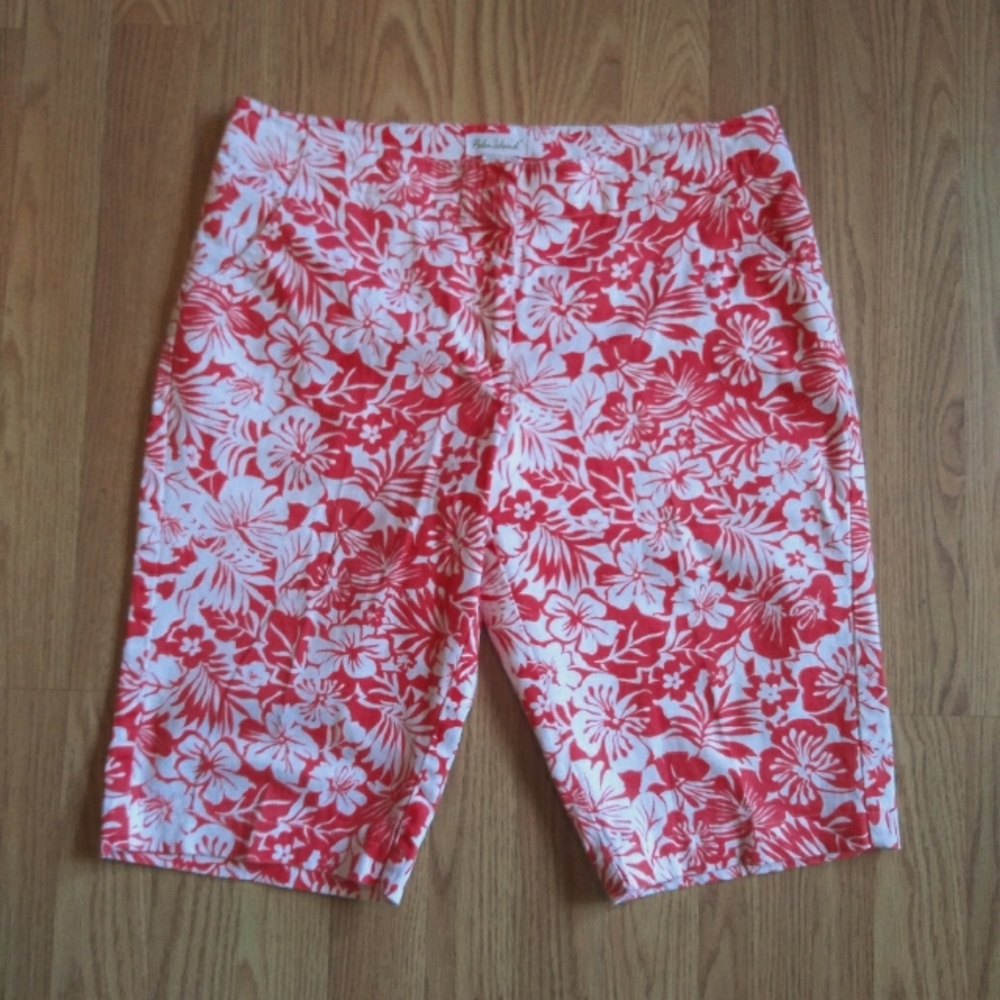 Palm Island Hawaiian Print Mid Rise Shorts EUC
